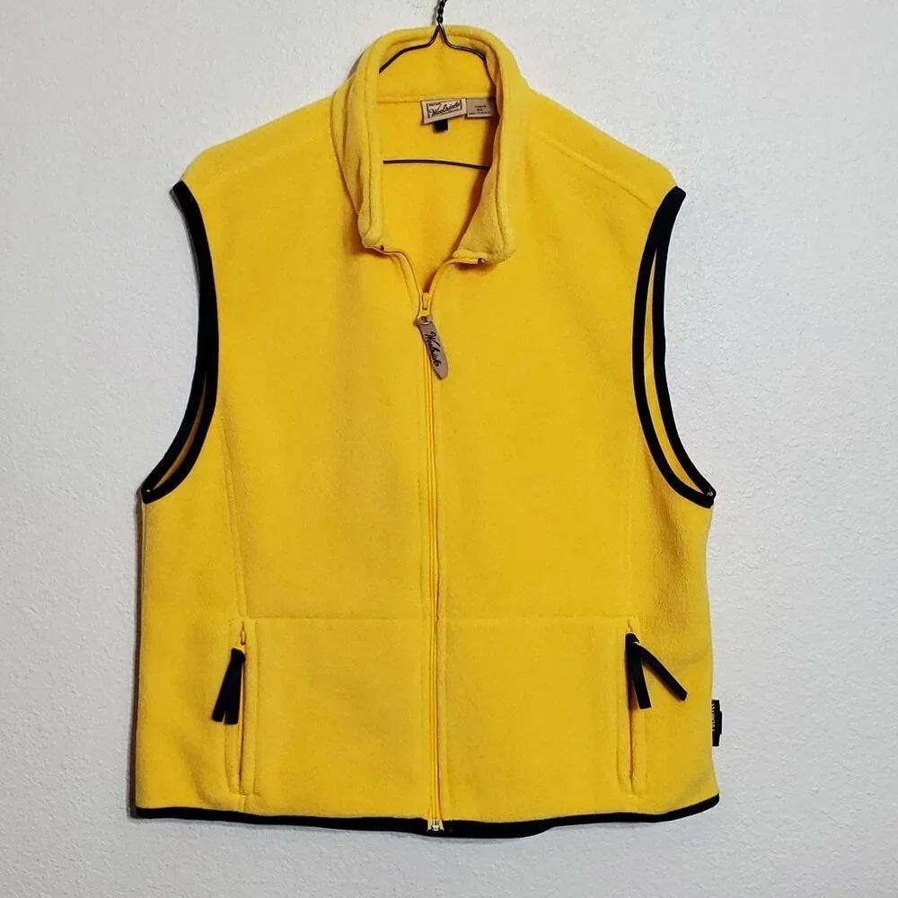 Woolrich Womens XL Polartec Fleece Vest‎ Yellow Black Trim Polyester